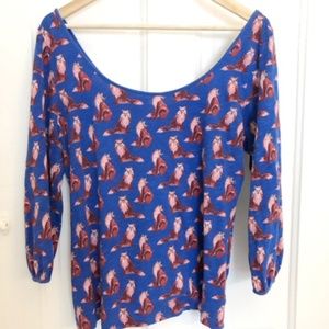 Anthropologie Postmark Forest Fete Fox Blue Tee